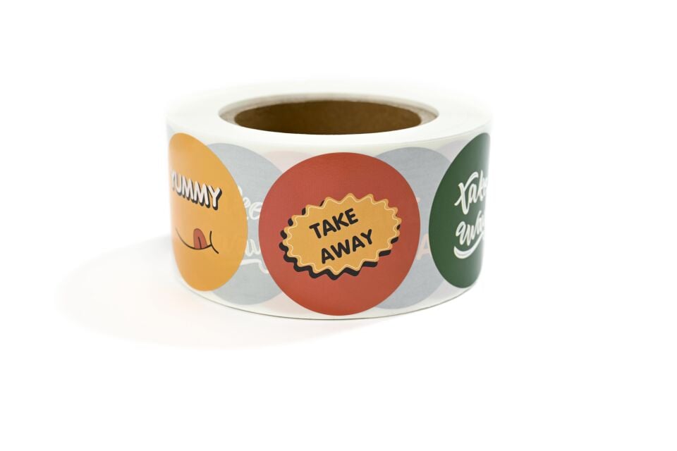 Sticker 60 mm (Take Away Yeşil + Take Away Siyah + Yummy Turuncu + Take Away Kırmızı Desenli ) 1.000'li