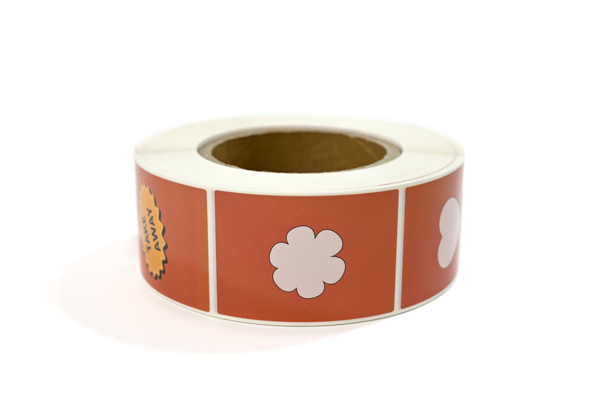 Yapışkanlı Kuşe Etiket 49x70 mm (Yonca + Kalp + Take Away Turuncu Desenli) 1000'li