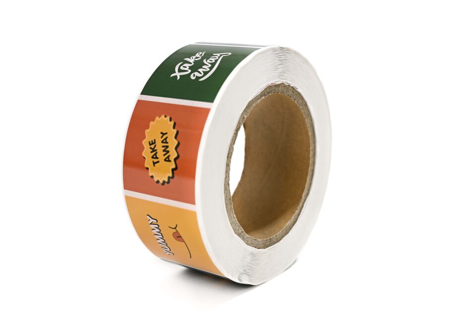 Yapışkanlı Kuşe Etiket 45x45 mm (Take Away Yeşil + Take Away Siyah + Yummy Turuncu + Take Away Kırmızı Desenli ) 1000'li