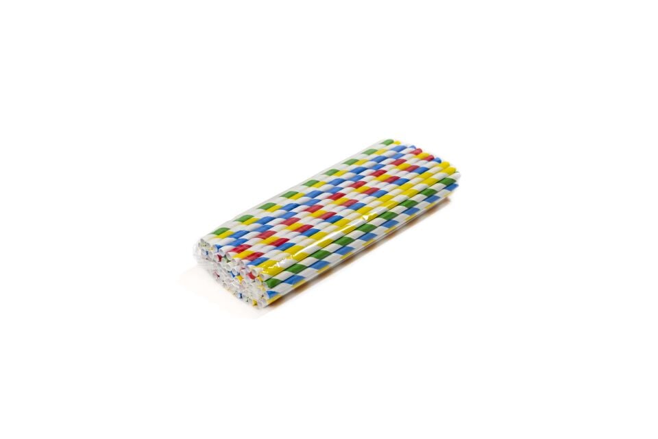 Kağıt Pipet Karışık Renkli Şeritli Sargısız 6x195 mm (50'li Kutulu) 50 Adet