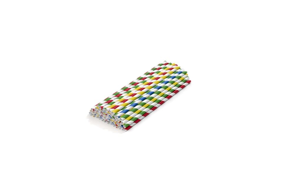 Kağıt Pipet Karışık Renkli Şeritli Sargısız 6x195 mm (50'li Kutulu) 50 Adet