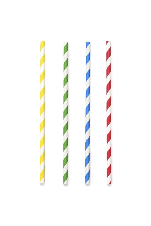 Kağıt Pipet Karışık Renkli Şeritli Sargısız 6x195 mm (50'li Kutulu) 50 Adet
