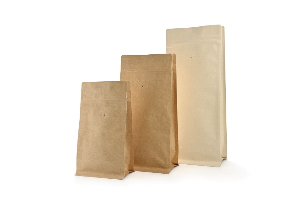 Valfli Flat Bottom Açık Kraft Alüminyum Önden Kilitli Ambalaj 14x33+5 cm-1000 gr.