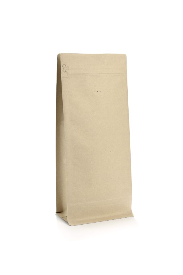 Valfli Flat Bottom Açık Kraft Alüminyum Önden Kilitli Ambalaj 14x33+5 cm-1000 gr.