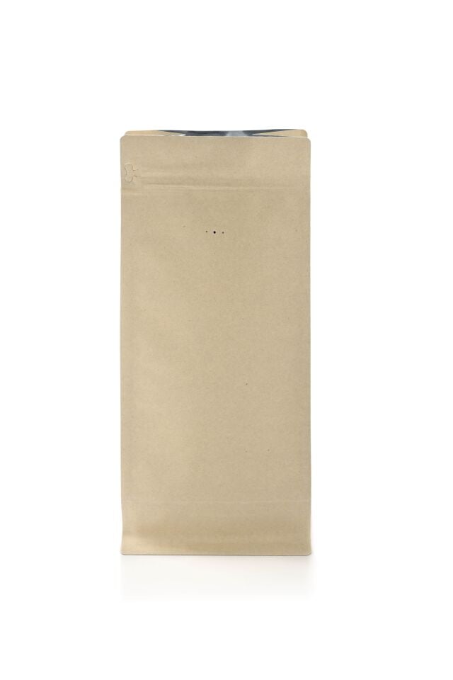 Valfli Flat Bottom Açık Kraft Alüminyum Önden Kilitli Ambalaj 14x33+5 cm-1000 gr.
