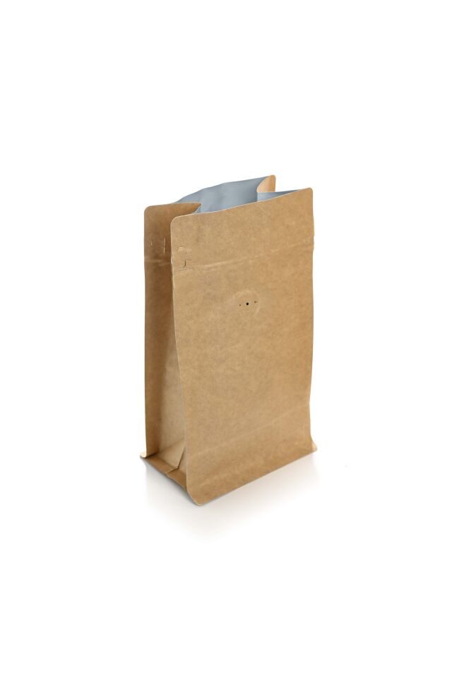 Valfli Flat Bottom Kraft Alüminyum Önden Kilitli Ambalaj 11,5x21,5+4 cm-250 gr.