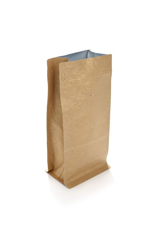 Valfli Flat Bottom Kraft Alüminyum Önden Kilitli Ambalaj 12,5x27,5+4,5 cm-500 gr.
