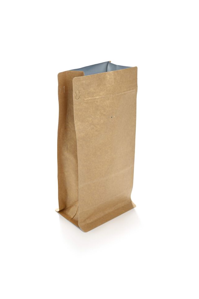 Valfli Flat Bottom Kraft Alüminyum Önden Kilitli Ambalaj 12,5x27,5+4,5 cm-500 gr.