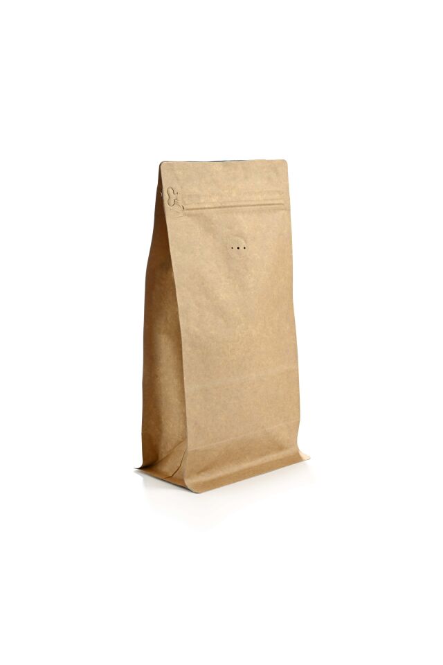 Valfli Flat Bottom Kraft Alüminyum Önden Kilitli Ambalaj 12,5x27,5+4,5 cm-500 gr.