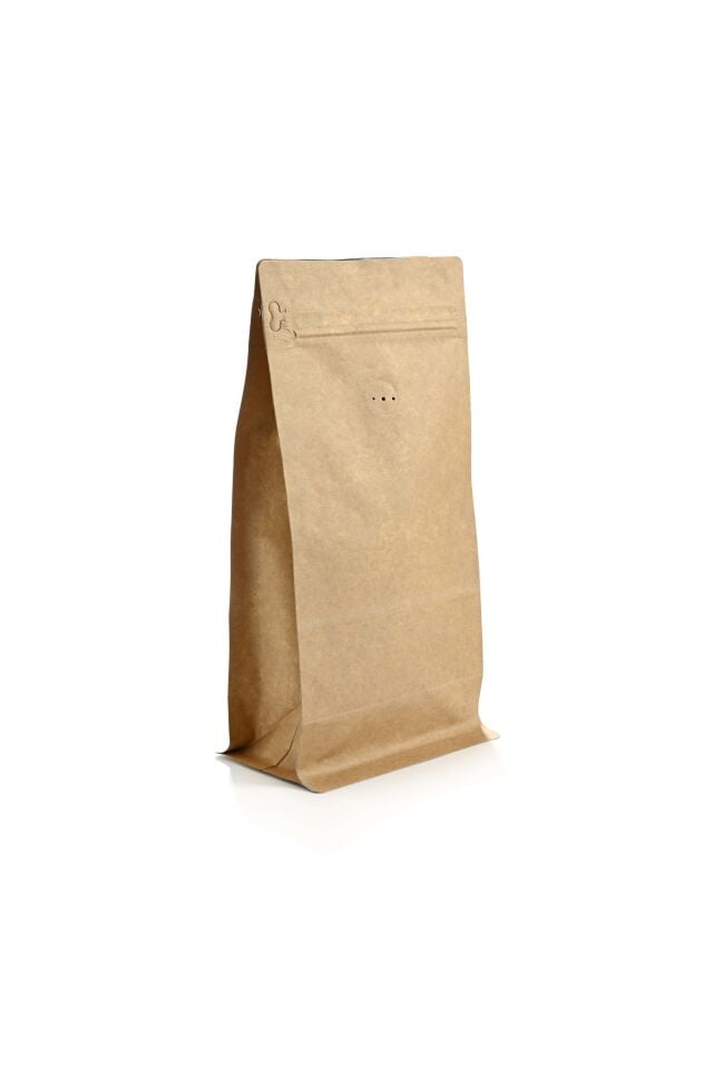 Valfli Flat Bottom Kraft Alüminyum Önden Kilitli Ambalaj 12,5x27,5+4,5 cm-500 gr.