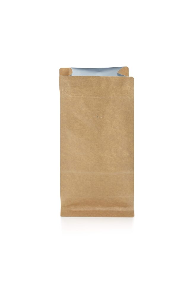 Valfli Flat Bottom Kraft Alüminyum Önden Kilitli Ambalaj 12,5x27,5+4,5 cm-500 gr.